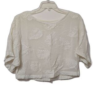 Aritzia Wilfred Sheer White Top Palm Leaves Womens Size SMALL Lightweight Boxy